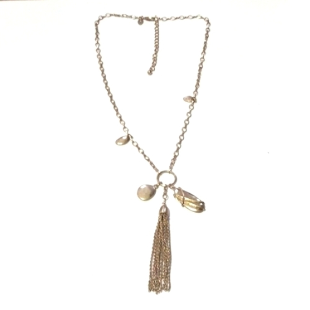 CHICO'S MATTE GOLD-TONE TASSEL WITH CHARMS 28-34" NECKLACE